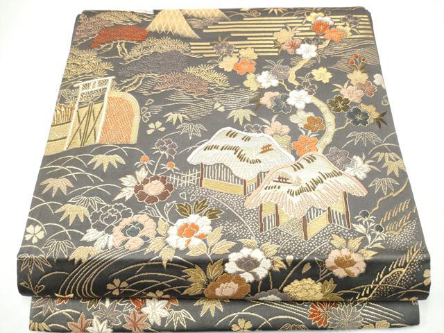 平和屋着物●田中工芸織物 祥園謹製 六通柄袋帯 唐織 風景草花文 金糸 正絹 逸品 CABG6154hy