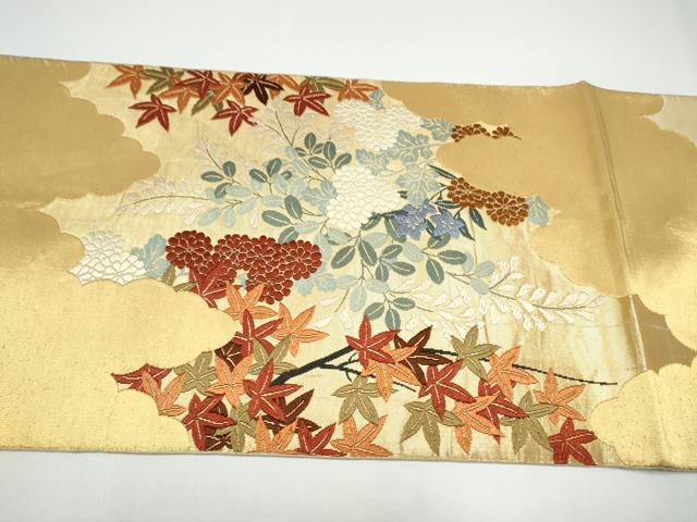 平和屋着物●西陣 川島織物 太鼓柄 本袋帯 草花文 金糸 正絹 逸品 CABG6168hy