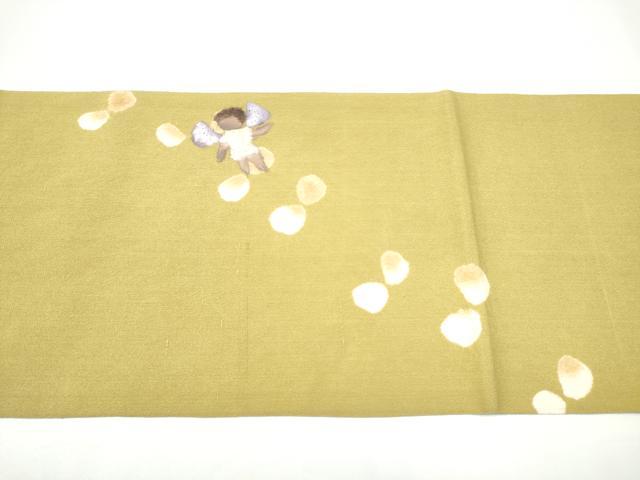 平和屋着物●太鼓柄袋帯 絞り 舞蝶文 お召縮緬 正絹 逸品 未使用 CABG6169hy