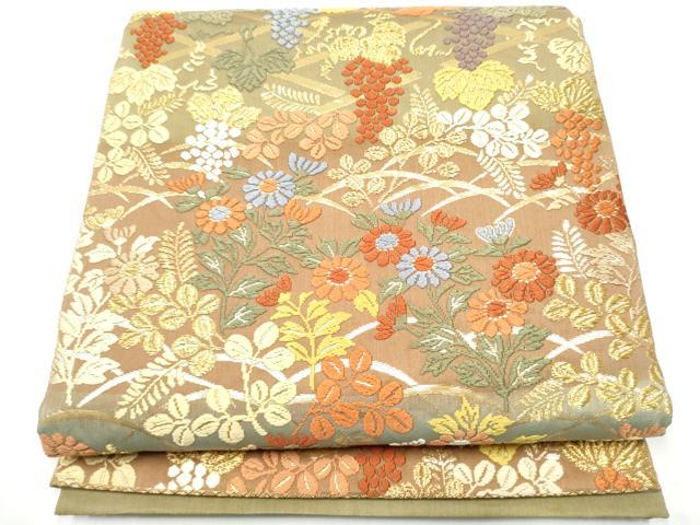 平和屋着物●六通柄袋帯 唐織 草花文 金糸 正絹 逸品 CABG6173hy