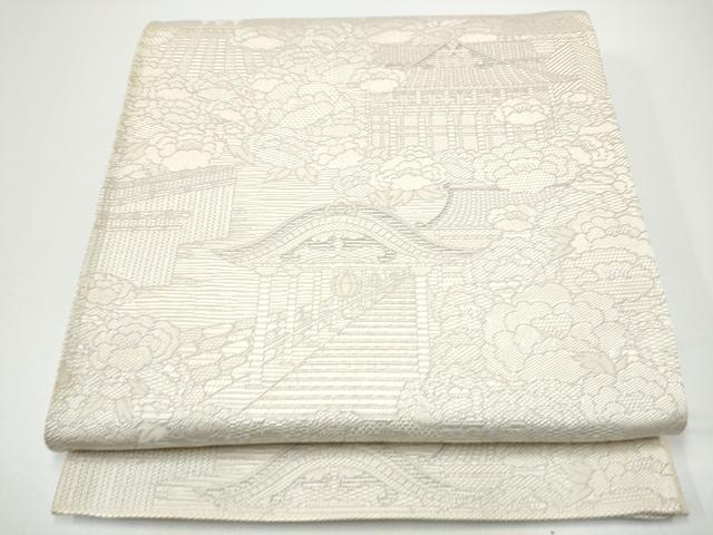 平和屋着物●両面 六通柄袋帯 風景花文 献上 正絹 逸品 CABG6185hy