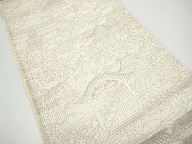 平和屋着物●両面 六通柄袋帯 風景花文 献上 正絹 逸品 CABG6185hy