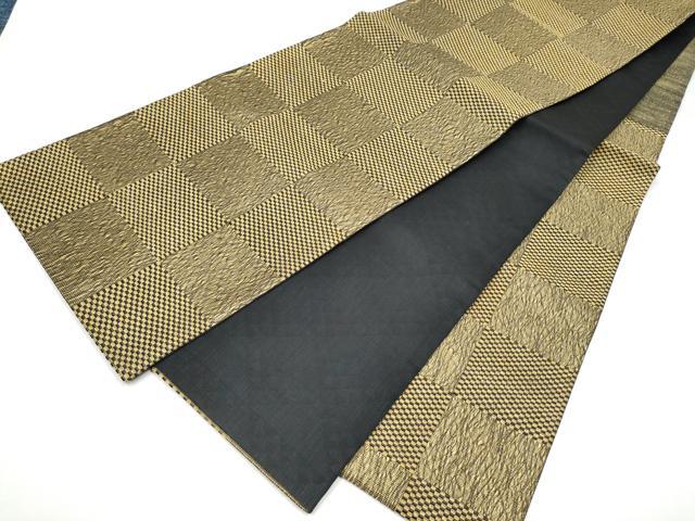 平和屋着物▽六通柄袋帯 スリーシーズン 春夏秋 櫛織 市松文様 金糸 正絹 逸品 CABG6188hy