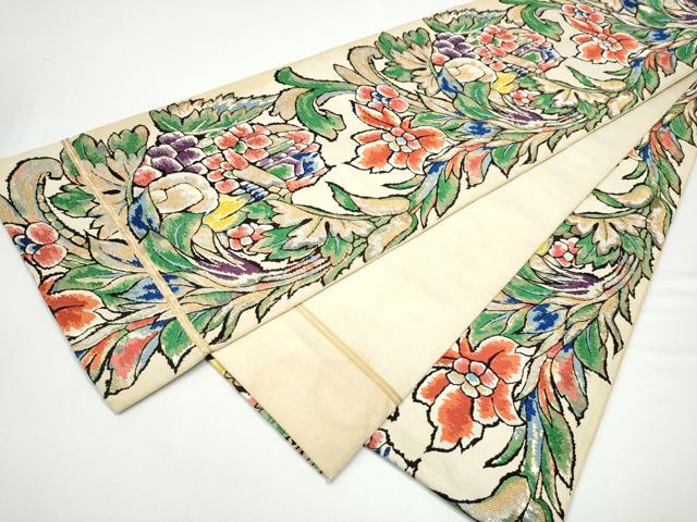 平和屋着物●全通柄 本袋帯 草花文 金糸 松坂屋扱い 正絹 逸品 CABG6190hy