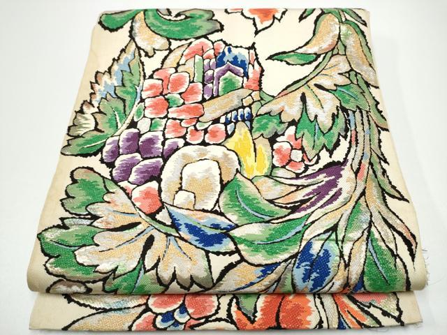 平和屋着物●全通柄 本袋帯 草花文 金糸 松坂屋扱い 正絹 逸品 CABG6190hy