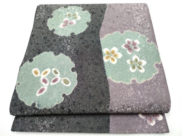 平和屋着物●六通柄袋帯 雪輪舞花文 銀通し地 正絹 逸品 CABG6196hy