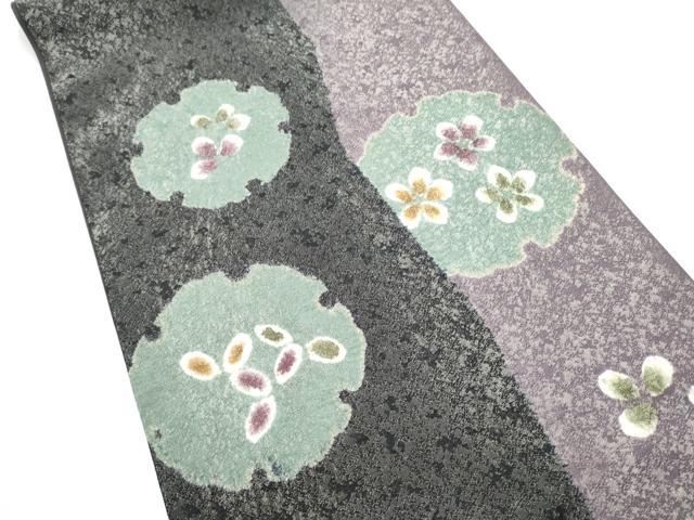 平和屋着物●六通柄袋帯 雪輪舞花文 銀通し地 正絹 逸品 CABG6196hy