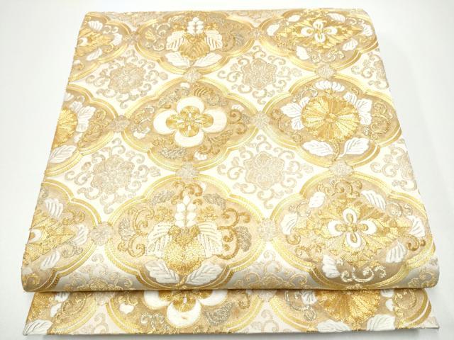 平和屋着物●銀座きしや 太鼓柄袋帯 駒刺繍 総刺繍 花唐草文 金糸 正絹 逸品 CABG6198hy
