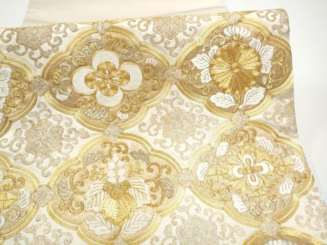 平和屋着物●銀座きしや 太鼓柄袋帯 駒刺繍 総刺繍 花唐草文 金糸 正絹 逸品 CABG6198hy