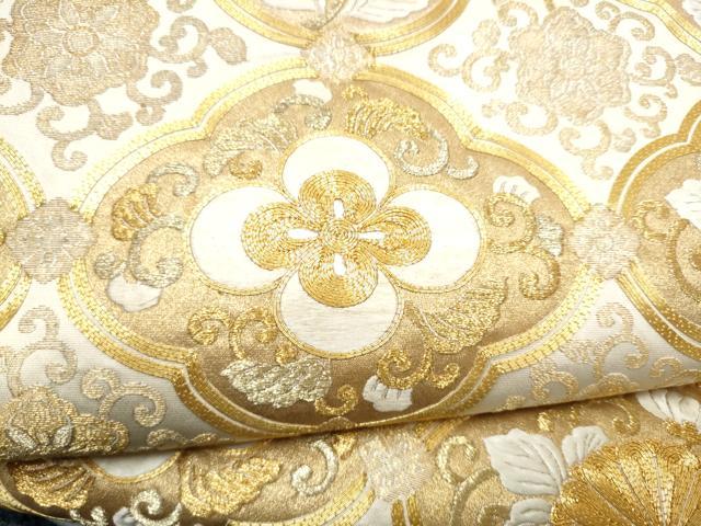平和屋着物●銀座きしや 太鼓柄袋帯 駒刺繍 総刺繍 花唐草文 金糸 正絹 逸品 CABG6198hy