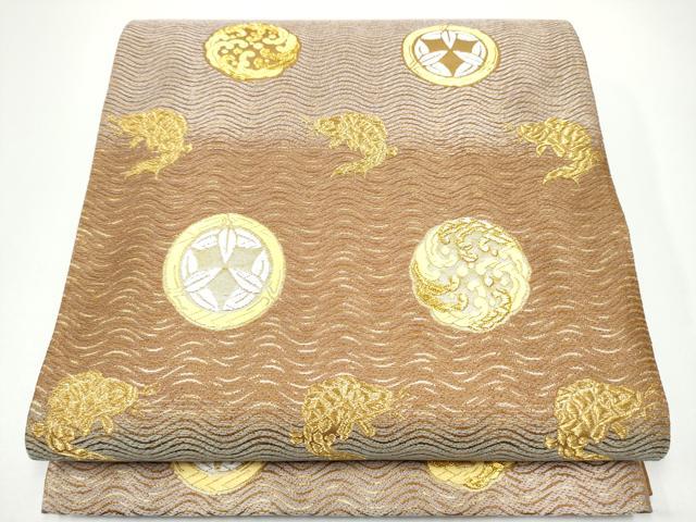 平和屋着物●京の名門 じゅらく謹製 六通柄袋帯 黄皇絲 唐織 荒磯 立波丸文 金銀糸 正絹 逸品 CABG6204hy