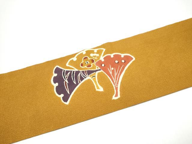 平和屋着物●九寸名古屋帯 型染め 舞葉梅文 鬼しぼ縮緬 正絹 逸品 CABG6211hy