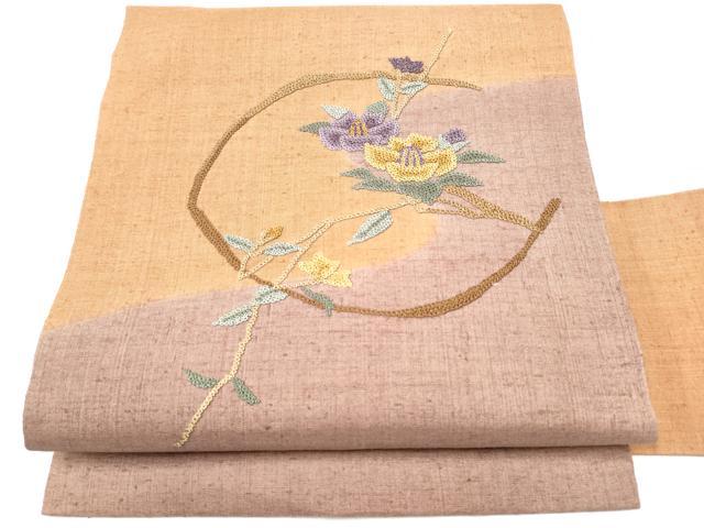 平和屋着物●中国三大刺繍 相良刺繍 総刺繍 九寸名古屋帯 枝花文 銀彩 正絹 逸品 CABG6213hy