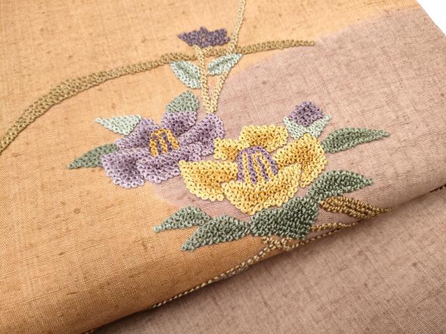 平和屋着物●中国三大刺繍 相良刺繍 総刺繍 九寸名古屋帯 枝花文 銀彩 正絹 逸品 CABG6213hy