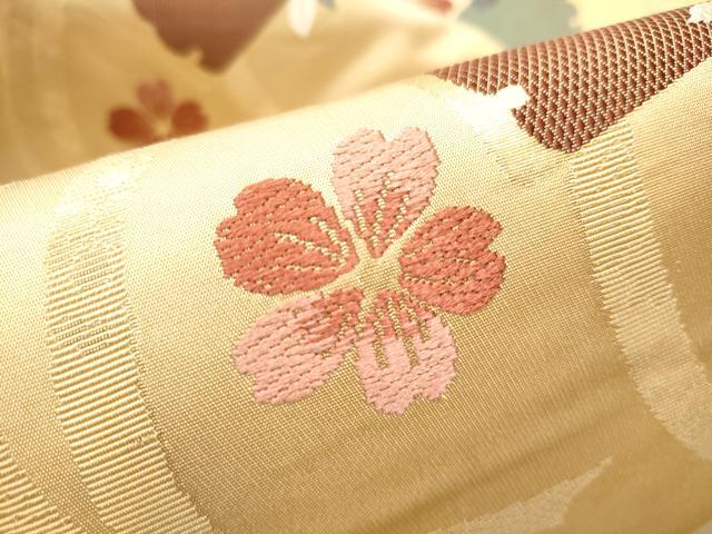 平和屋着物●九寸名古屋帯 唐織 色紙重ね雪輪舞桜文 金糸 正絹 逸品 CABG6218hy