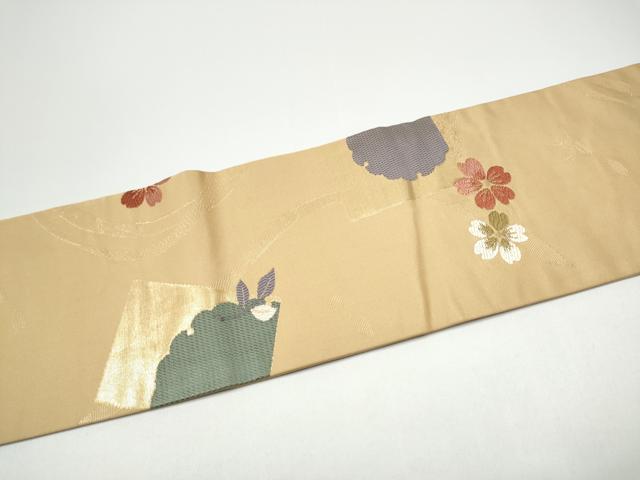 平和屋着物●九寸名古屋帯 唐織 色紙重ね雪輪舞桜文 金糸 正絹 逸品 CABG6218hy