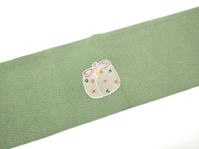 平和屋着物●九寸名古屋帯 型染め 仕覆花文 鬼しぼ縮緬 正絹 逸品 CABG6221hy