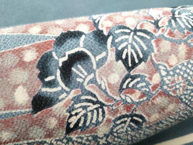 平和屋着物●九寸名古屋帯 作家物 草木手染 エ霞花文 鬼しぼ縮緬 反端付き 正絹 逸品 CABG6226hy
