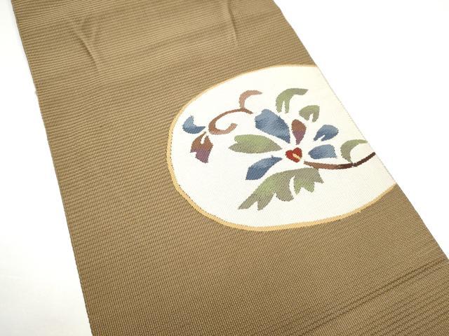 平和屋着物●八寸名古屋帯 すくい織 枝花文 正絹 逸品 CABG6228hy