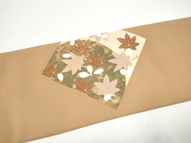 平和屋着物●塩瀬 九寸名古屋帯 楓文 金彩 正絹 逸品 CABG6237hy