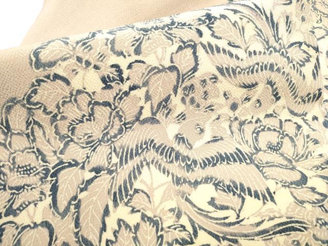 平和屋着物●九寸名古屋帯 型染め 花喰鳥 鬼しぼ縮緬 正絹 逸品 CABG6239hy