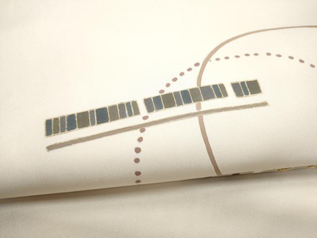 平和屋着物●九寸名古屋帯 竹屋町刺繍 幾何学文様 金糸 正絹 逸品 CABG6243hy