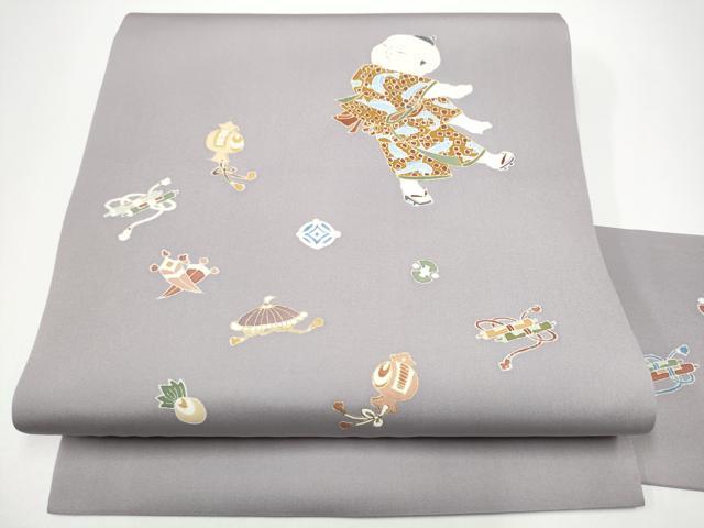 平和屋着物●塩瀬 九寸名古屋帯 唐子 宝尽くし文 金彩 正絹 逸品 CABG6244hy