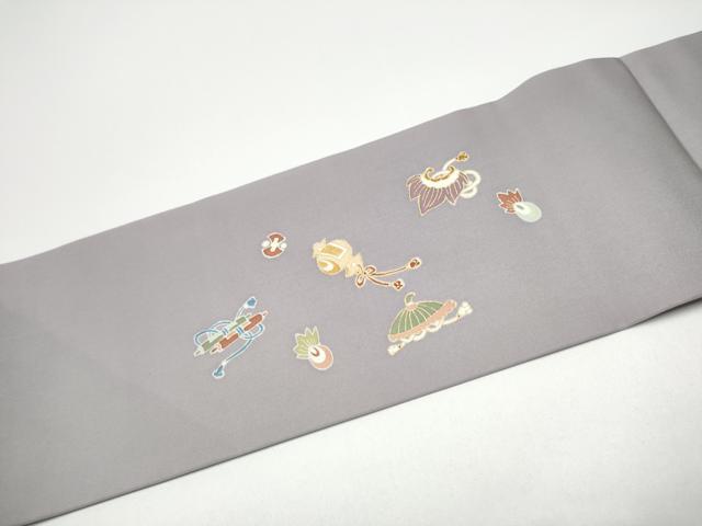 平和屋着物●塩瀬 九寸名古屋帯 唐子 宝尽くし文 金彩 正絹 逸品 CABG6244hy