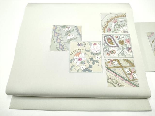 平和屋着物●塩瀬 九寸名古屋帯 色紙重ね吉祥花文 正絹 逸品 CABG6264hy