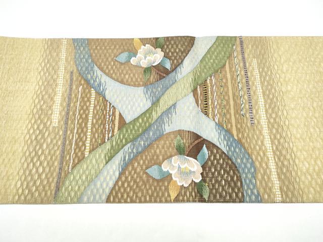 平和屋着物▽太鼓柄袋帯 スリーシーズン 春夏秋 すくい織 鴛鴦花文 金糸 正絹 逸品 CABG6289hy