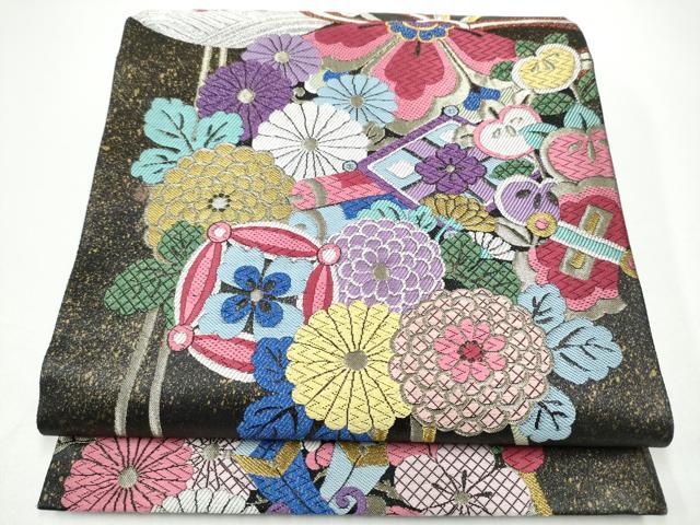 平和屋着物●六通柄袋帯 唐織 くす玉 金銀糸 引箔 正絹 逸品 CABG6290hy