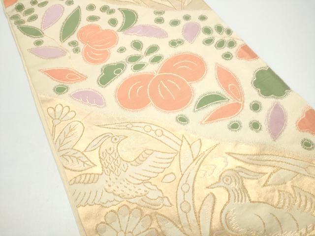 平和屋着物● 桝屋高尾 洛風林 工芸帯地 六通柄 本袋帯 花鳥文 金糸 正絹 逸品 CABG6291hy