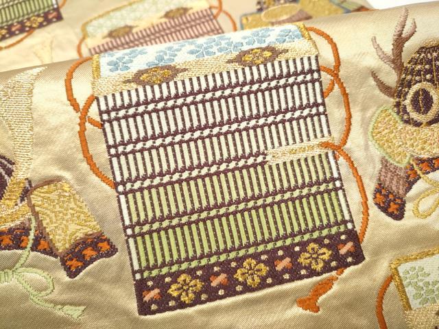 平和屋着物●六通柄袋帯 唐織 兜 鎧脅し 金糸 正絹 逸品 CABG6295hy