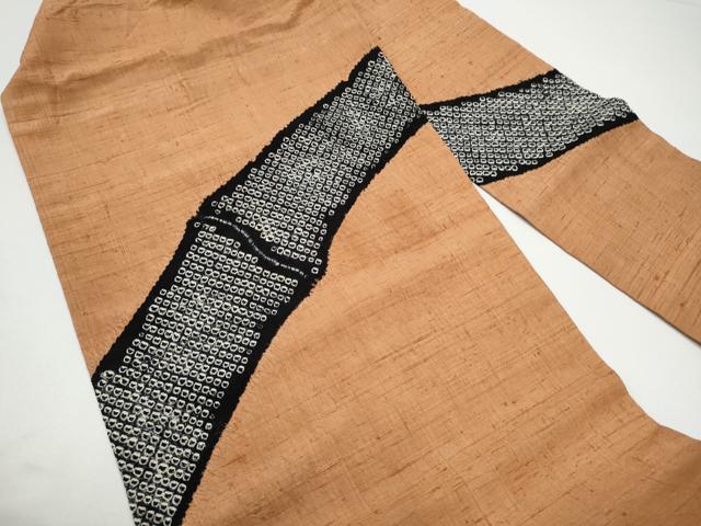 平和屋着物●九寸名古屋帯 紬地 絞り 竹 正絹 逸品 CABG6314hy