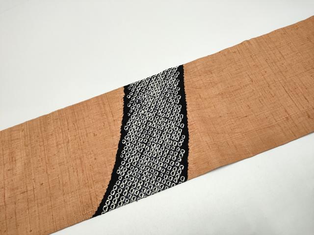 平和屋着物●九寸名古屋帯 紬地 絞り 竹 正絹 逸品 CABG6314hy