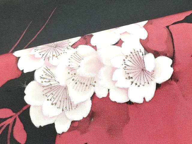 平和屋着物●塩瀬 九寸開き名古屋帯 ろうけつ染 舞花文 黒地 金糸 正絹 逸品 CABG6318hy