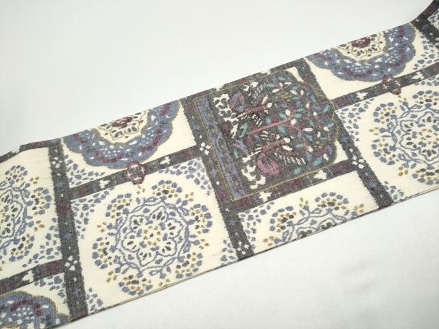 平和屋着物●九寸名古屋帯 紬地 草花文 正絹 逸品 CABG6320hy