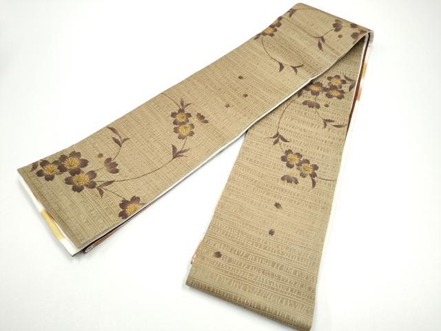 平和屋着物●両方向 両面 半幅帯 舞桜文 銀通し地 正絹 逸品 CABG6321hy