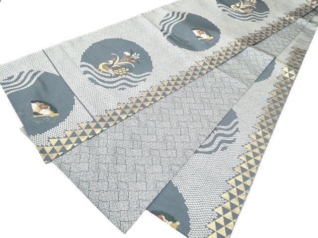平和屋着物●六通柄袋帯 孔雀花文 金糸 正絹 逸品 CABG6359hy