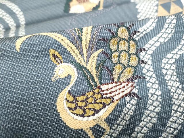 平和屋着物●六通柄袋帯 孔雀花文 金糸 正絹 逸品 CABG6359hy