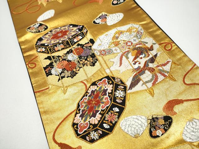 平和屋着物●唐織・西陣の老舗・名門・藤原織物 六通柄袋帯 貝桶鳳凰花文 黒地 金銀糸 正絹 逸品 CABG6361hy