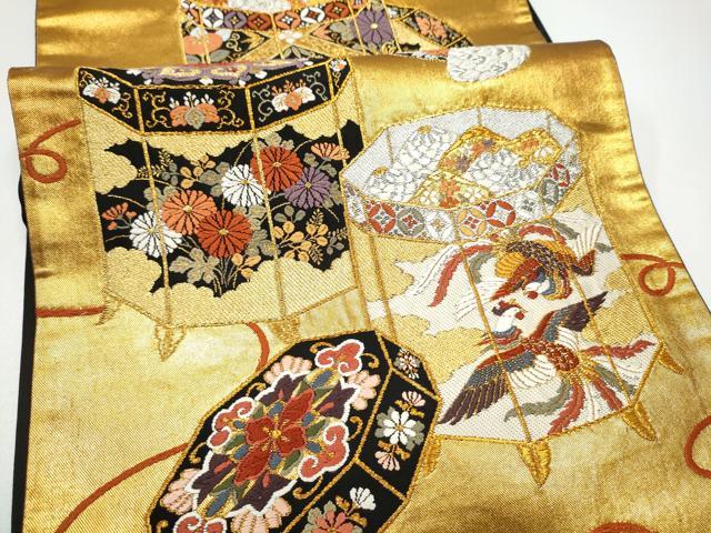 平和屋着物●唐織・西陣の老舗・名門・藤原織物 六通柄袋帯 貝桶鳳凰花文 黒地 金銀糸 正絹 逸品 CABG6361hy
