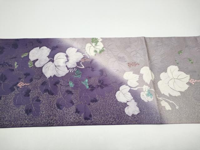 平和屋着物●太鼓柄袋帯 ふくれ織 葡萄蔦の葉文 銀通し地 正絹 逸品 CABG6364hy