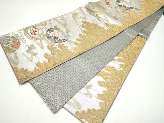 平和屋着物●紋屋井関 御寮織 六通柄袋帯 流水草花丸文 金銀糸 正絹 逸品 CABG6368hy