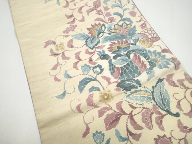 平和屋着物●両面 全通柄袋帯 紬地 更紗花鳥文 結織苑 正絹 逸品 CABG6387hy