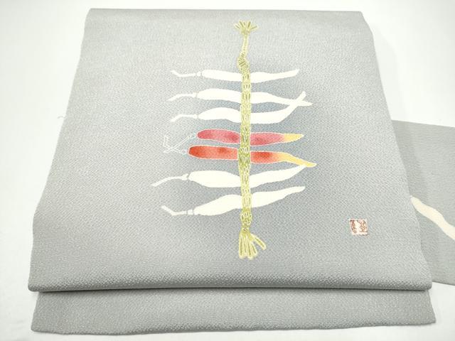 平和屋着物●人間国宝・羽田登喜男 九寸名古屋帯 成物 鬼しぼ縮緬 正絹 逸品 CABG6393hy