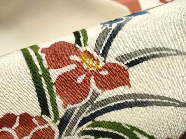 平和屋着物●人間国宝 芹沢圭介一番弟子 下平清人 九寸名古屋帯 型染め 雪輪花文 鬼しぼ縮緬 正絹 逸品 CABG6399hy