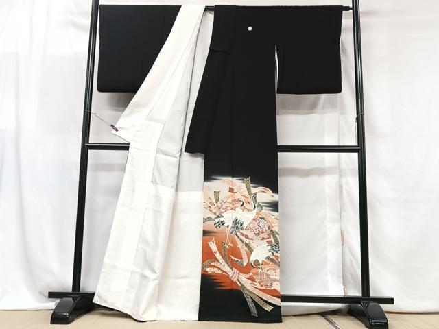 平和屋着物■豪華黒留袖 束ね熨斗吉祥地紙花鳥文 暈し染め 金彩 正絹 逸品 CABG6409xe