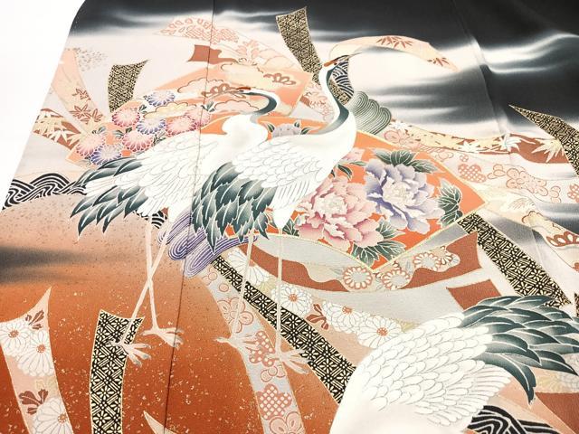 平和屋着物■豪華黒留袖 束ね熨斗吉祥地紙花鳥文 暈し染め 金彩 正絹 逸品 CABG6409xe