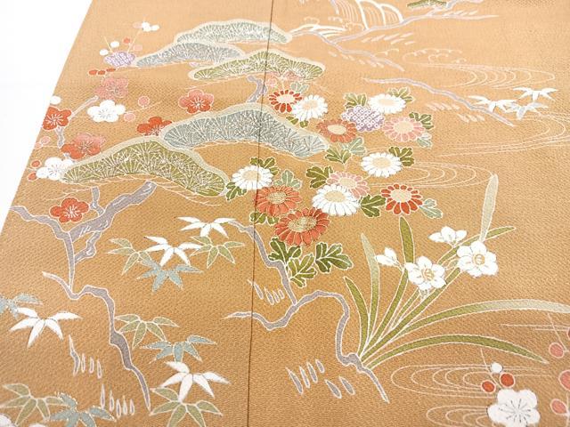 平和屋着物■訪問着 草花文 鬼しぼ縮緬 正絹 逸品 CABG6423xe